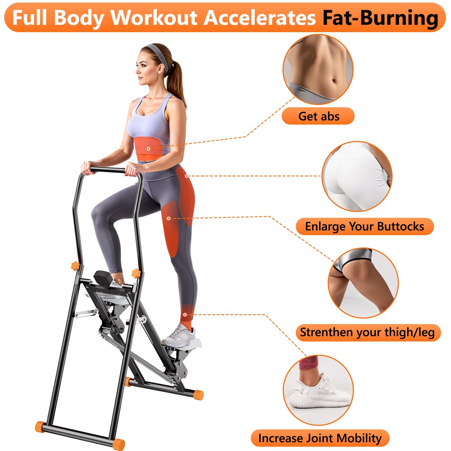 RYGEO Stair Stepper with Adjustable Resistance for Home Cardio Workout,Upgraded Vertical Climber Machine Full-Body Workout,Compact Folding Exercise Climber, Adjustable Handlebar & Pedals