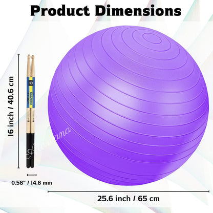 Atarvana Cardio Drumming Equipment Set, Extra Thick Yoga Ball with Pump & 3.2oz Cardio Drumming Sticks with Grips, Aerobic Exercise Ball Drumsticks Workout Set for Stability, Rhythm, Gymnastics