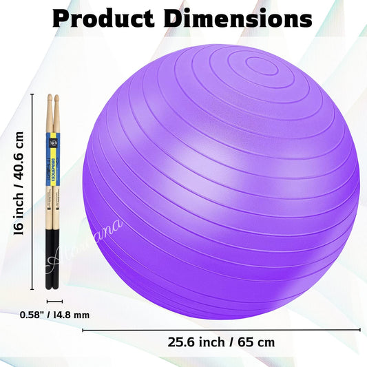 Atarvana Cardio Drumming Equipment Set, Extra Thick Yoga Ball with Pump & 3.2oz Cardio Drumming Sticks with Grips, Aerobic Exercise Ball Drumsticks Workout Set for Stability, Rhythm, Gymnastics