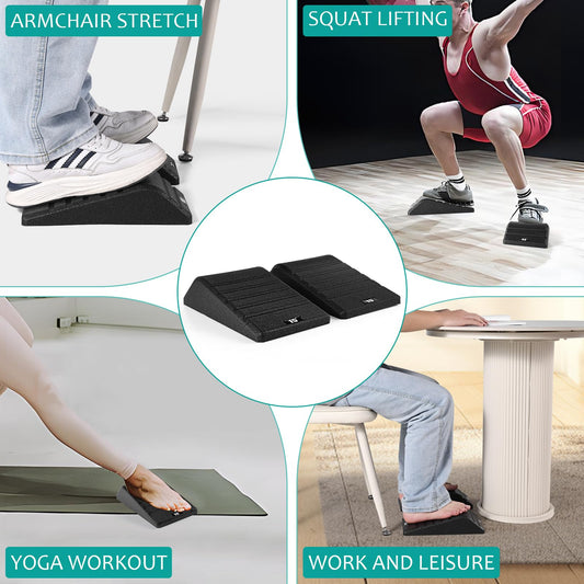 Squat Wedge Block 2PCS Non Slip Professional Ramp - 550 LBS Weight Capacity - Slant Board for Calf Stretching - Calf Stretcher Slant Board - Yoga Blocks (Black)