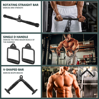 WNOEY Cable Attachments for Gym, Cable Machine Attachment Set, LAT Pulldown Attachments, Cable Machine Accessories, Tricep Pull Down Attachment, Home Gym Accessories (17 Pcs Set)