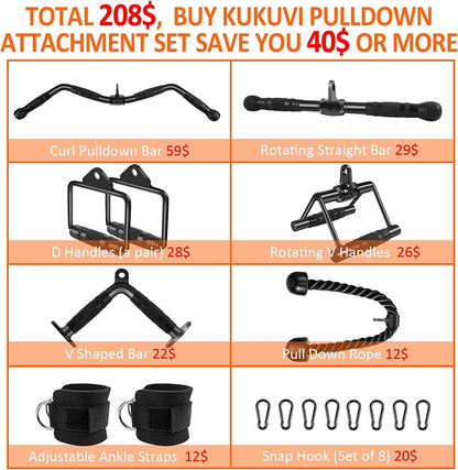 KUKUVI LAT Pulldown Bar Attachments, Cable Machine Accessories for Home Gym, Triceps Pull Down Equipment Weight Fitness & Power Exercise Set for Arm Strength Workout Training - Black