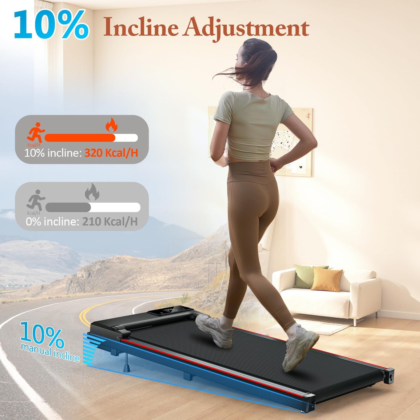 Incline Treadmill for Home, 300+ lb Capacity, Quiet Foldable Treadmills with Handle Bar, Compact Running Machine Walking Pad with APP