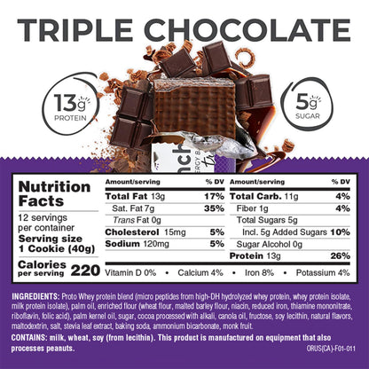 Power Crunch Protein Wafer Bars, High Protein Snacks with Delicious Taste, Triple Chocolate, 1.4 Ounce (12 Count)
