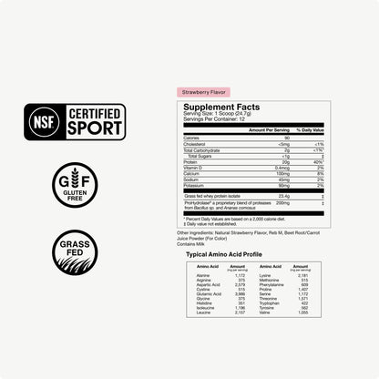 Momentous Essential Grass-Fed Whey Protein Powder - 20g Whey Isolate Protein - NSF Certified for Sport - Gluten-Free - 12 Servings for Essential Everyday Use, Strawberry (Package May Vary)