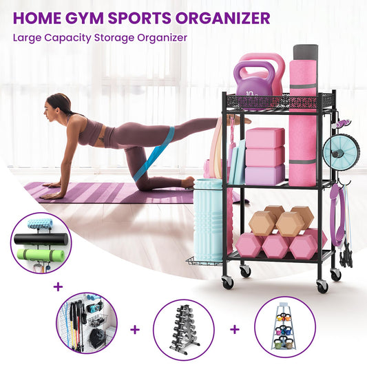 Yoga Mat Storage Rack, Home Gym Storage Rack, VOPEAK Workout Storage for Yoga Mat, Foam Roller, Equipment Gym Storage for Home Exercise and Fitness Gear (Metal)