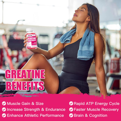 ElevateLife Creatine Monohydrate Gummies 5000mg for Men & Women, Chewables Creatine Monohydrate for Muscle Strength, Muscle Builder, Energy Boost, Pre-Workout Supplement(90 Count)-Strawberries