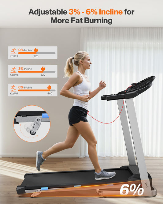 Cardirun Folding Treadmill with Incline, 350 LBS Capacity & 7.6 MPH, 3.0HP Quiet Treadmills for Home Small with Pulse Sensor and Bluetooth Speaker, 12 Preset Programs, App & Voice Control, LED Display