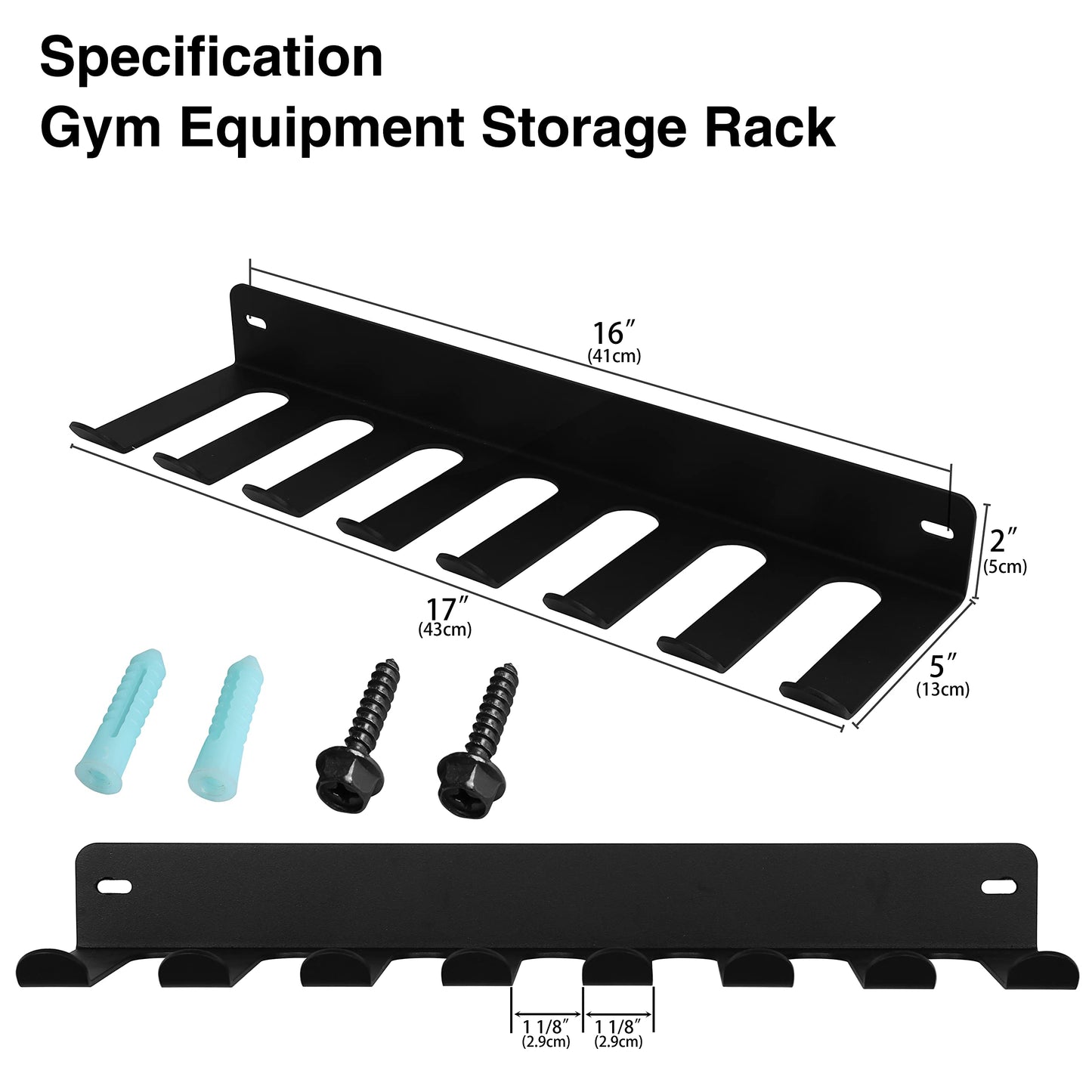 Multi-Purpose Gym Equipment Storage Rack Resistance Bands Storage Hanger Barbell Rack Heavy Duty Gym Rack for Exercise Bands, Lifting Belts and Jump Ropes (17" / 8 prongs)