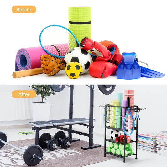 Dumbbell Rack for Home Weight Rack for Home Gym Yoga Mat Storage Rack Black Workout Equipment Storage Organizer with Hooks Yoga Mat Holder with Wheels for Yoga Block, Dumbbell, Resistance Band