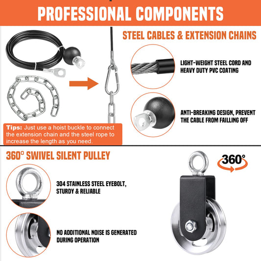 SERTT Cable Pulley System Gym, Power Rack Pulley Attachment with 2-in-1 LAT Pull Down Bar and Upgraded Loading Pin,Used for Triceps Pulldown, Biceps, Back, Shoulder