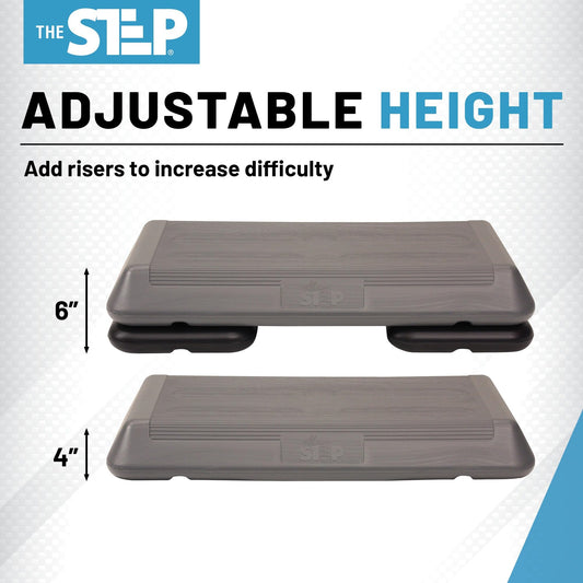 The Step (Made in USA) Original Aerobic Platform – Circuit Size Grey Aerobic Platform and Original Black Risers