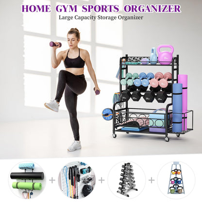 Dumbbell Rack,VOPEAK Weight Rack for Dumbbells, Weight Rack for Home Gym, Home Gym Storage Rack for Yoga Mat Kettlebells and Strength Training Equipment, Weight Storage Rack for Dumbbells with Wheels