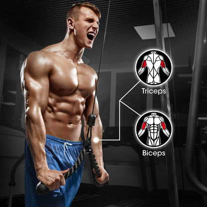 Yes4All Black Combo Tricep Pull Down Rope, Double D Handles, V-Shaped Bar & Rotating Pull Down Straight Bar, Tricep Press Down Cable Machine Attachment, LAT Pulldown Attachments for Home Gym Set
