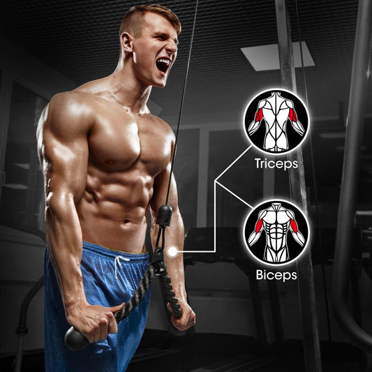 Yes4All Black Combo Tricep Pull Down Rope, Double D Handles, V-Shaped Bar & Rotating Pull Down Straight Bar, Tricep Press Down Cable Machine Attachment, LAT Pulldown Attachments for Home Gym Set