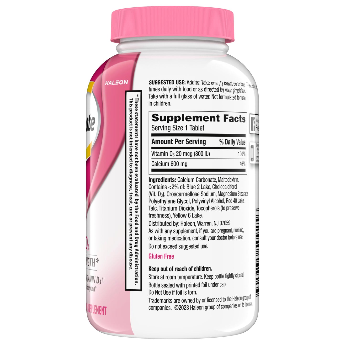 Caltrate 600 Plus D3 Calcium and Vitamin D Supplement Tablets, Bone Health Supplements for Adults - 200 Count