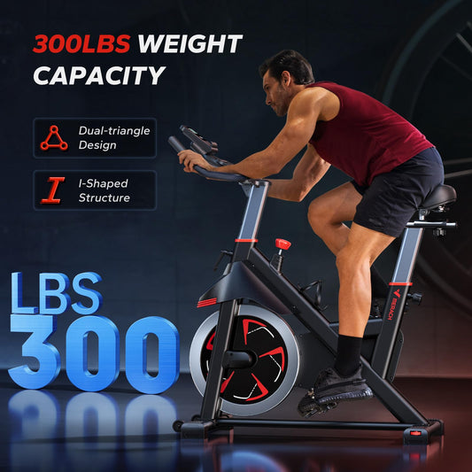 MERACH Exercise Bike, Indoor Cycling Bike Brake Pad, Magnetic Stationary Bike with Exclusive App, 300lbs Cycle Bike with Comfortable Bike Seat Cushion and Tablet Mount for Home Weight Loss