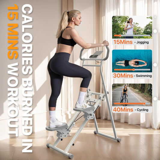 MACYO Stair Stepper for Home Workout - Full-Size Foot Pedals with Tablet Holder, Foldable Stepping Climbers, Easy Assembly, Compact Design for Cardio & Leg Training (White)