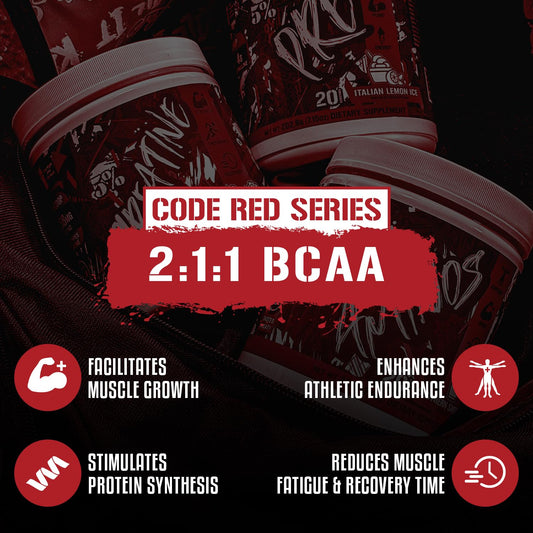 5% Nutrition Code Red Aminos BCAA & EAA Post Workout Recovery Powder | Full Spectrum Essential Amino Acid Complex for Men & Women (Italian Lemon Ice)