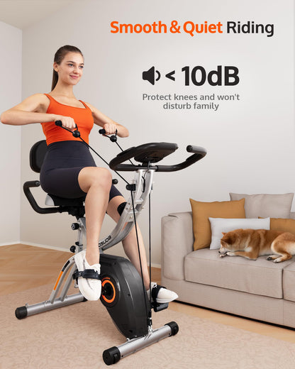 YOSUDA Exercise Bike, 5 in 1 Folding Exercise Bike for Seniors 330lbs Capacity, Magnetic X-Bike with 16-Level Resistance, Back Support Cushion for Home Gym Workout