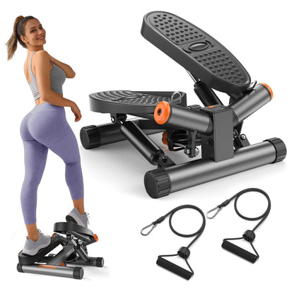 Niceday Twist Stepper for Exercise at Home, Mini Stair Stepper with Resistance Bands at Home Workout Equipment with 300LBS Loading Capacity, Hydraulic Fitness Stepper with LCD Monitor Gray
