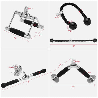 DYNASQUARE Tricep Press Down Cable Machine Attachment, Made of Heavy Duty Solid Steel, LAT Pulldown Attachments, Home Gym Accessories, Double D Handle, V Bar, Tricep Rope, Pull Down Bar