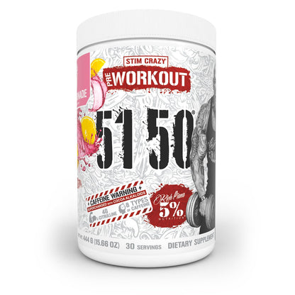 5% Nutrition Rich Piana 5150 High Stim Pre-Workout Powder | Extreme Energy, Focus, Pumps & Endurance | 400 mg Caffeine, Citrulline, Beta Alanine, N-Acetyl L-Tyrosine | 30 Srvgs (Pink Lemonade)