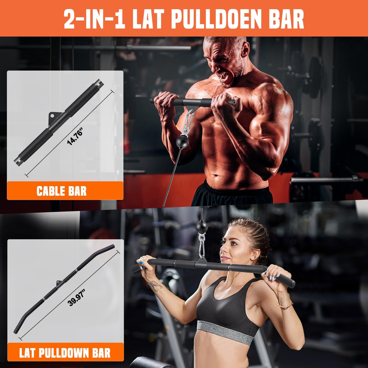 SERTT Cable Pulley System Gym, Power Rack Pulley Attachment with 2-in-1 LAT Pull Down Bar and Upgraded Loading Pin,Used for Triceps Pulldown, Biceps, Back, Shoulder