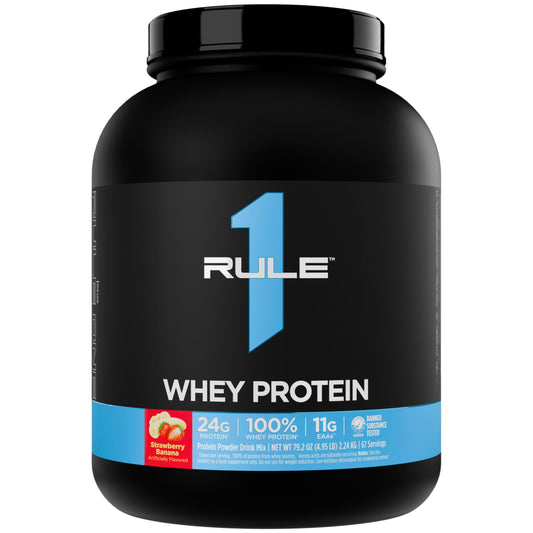 Rule 1 Whey Protein – 24g Fast-Acting Protein from All-Whey Sources with Naturally Occurring EAAs & BCAAs for Workout Recovery or Anytime Use (5 Pounds*, Strawberry Banana)