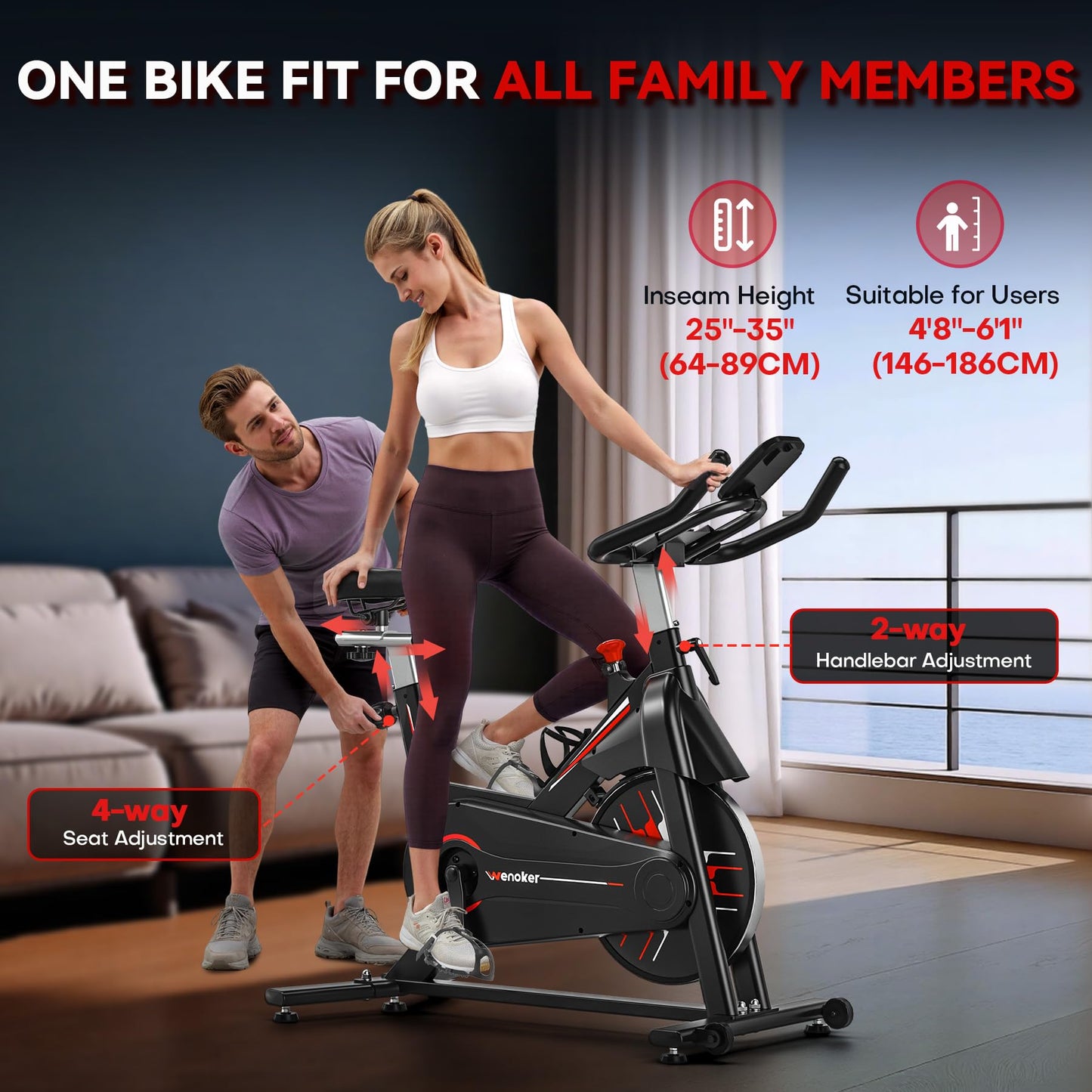 Exercise Bike, WENOKER Magnetic Resistance Stationary Bike for Home, Indoor Bike with Whisper Quiet, Heavy Flywheel and Upgraded Digital Display