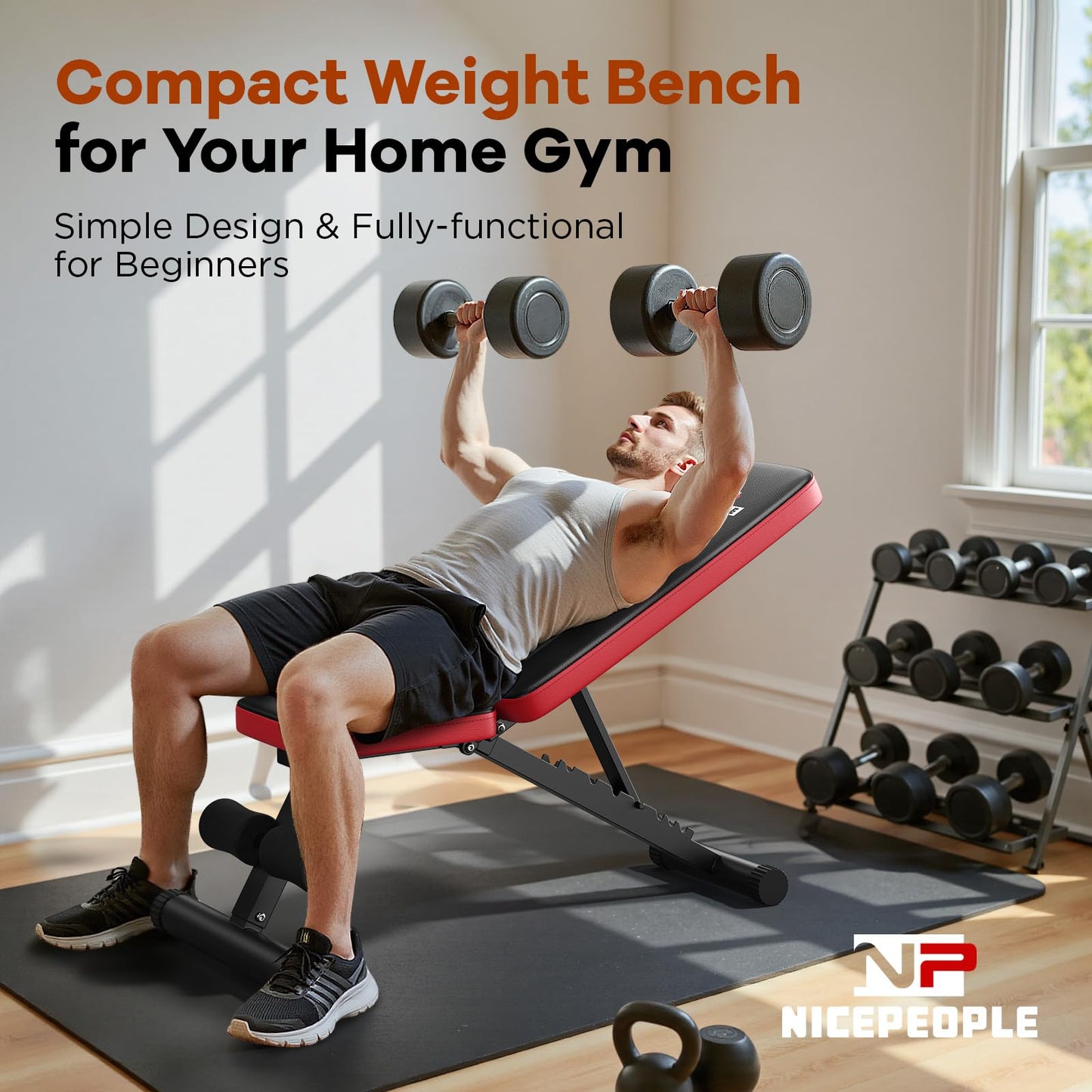 NICEPEOPLE Basic Weight Bench for Home Gym, Foldable Workout Bench with 8 Backrests, 660LBS Weight Capacity Adjustable Bench