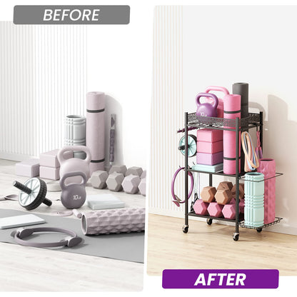 Yoga Mat Storage Rack, Home Gym Storage Rack, VOPEAK Workout Storage for Yoga Mat, Foam Roller, Equipment Gym Storage for Home Exercise and Fitness Gear (Metal)
