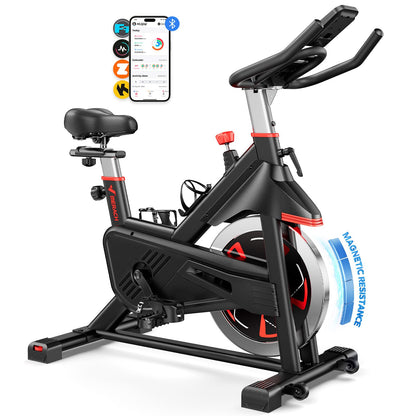 MERACH Exercise Bike, Indoor Cycling Bike Brake Pad, Magnetic Stationary Bike with Exclusive App, 300lbs Cycle Bike with Comfortable Bike Seat Cushion and Tablet Mount for Home Weight Loss