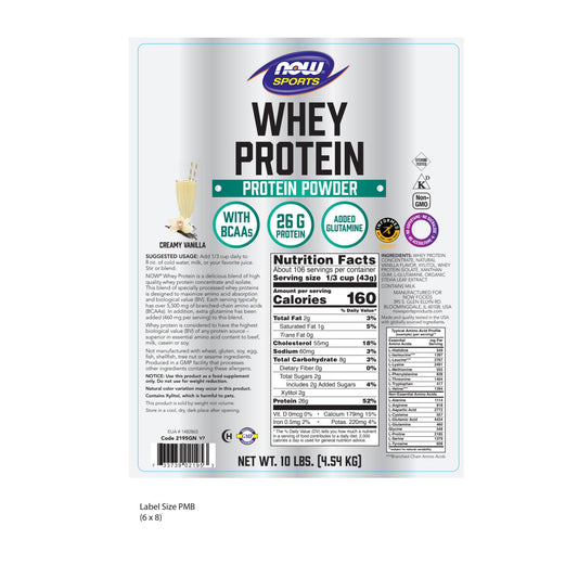 NOW Foods Sports Nutrition, Whey Protein, 26 G With BCAAs, Creamy Vanilla Powder, 10-Pound