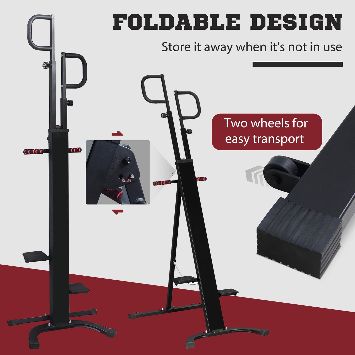 Soozier Folding Vertical Climber Exercise Machine, Height Adjustable Climbing Machine with LCD Monitor and Transport Wheels, Stair Stepper for Full Body Workout, Black