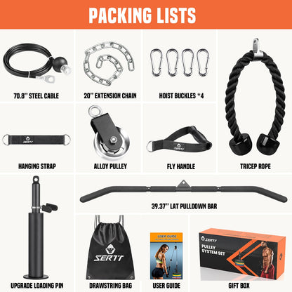 SERTT Cable Pulley System Gym, Power Rack Pulley Attachment with 2-in-1 LAT Pull Down Bar and Upgraded Loading Pin,Used for Triceps Pulldown, Biceps, Back, Shoulder