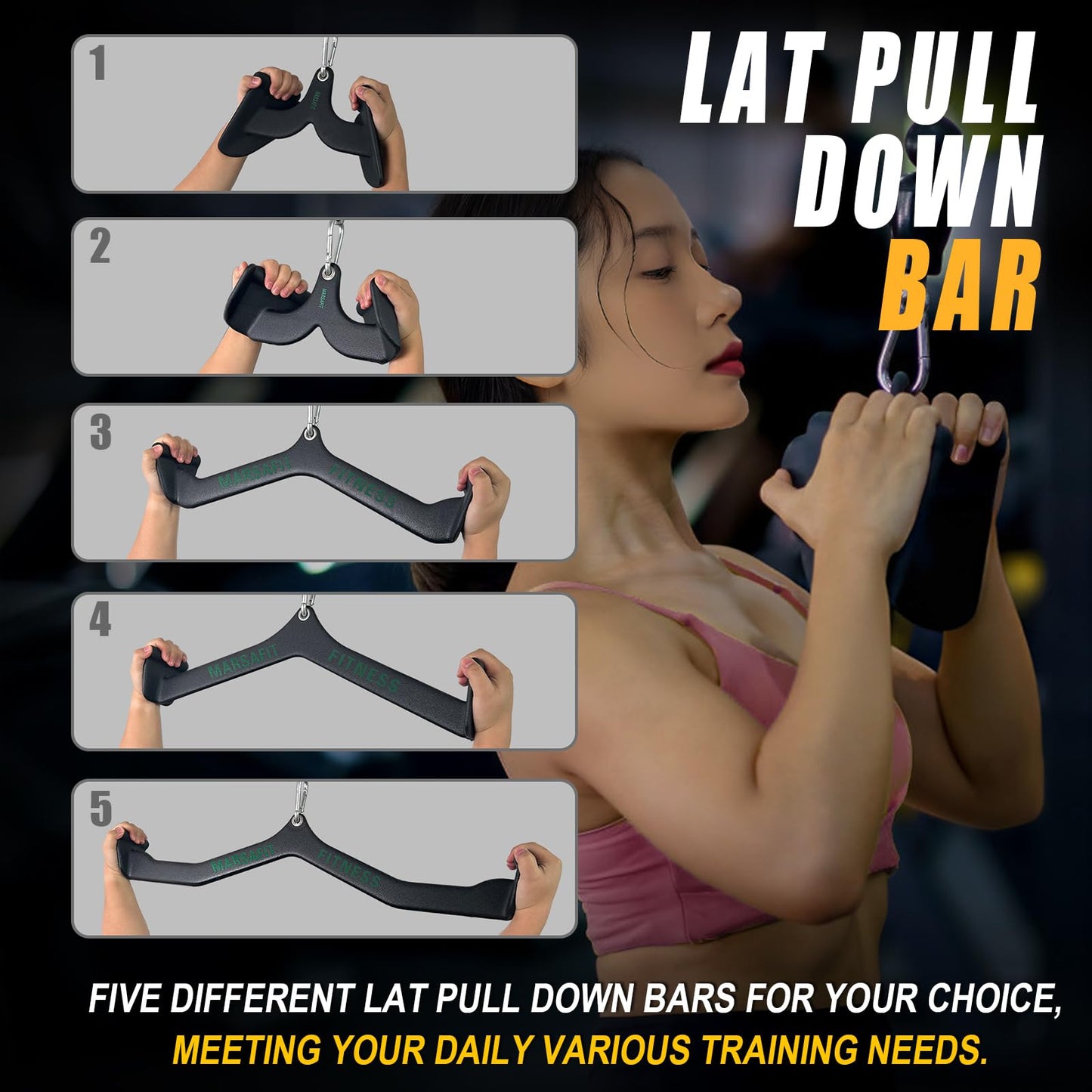 Home Gym Fitness Rowing T-bar V-bar Pulley Cable Machine Attachments, Bicep Curl Tricep LAT Pulldown Bar Back Strength Training Handle Grips LAT Pull Down Bar Press Down Exercises