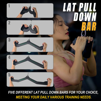 Home Gym Fitness Rowing T-bar V-bar Pulley Cable Machine Attachments, Bicep Curl Tricep LAT Pulldown Bar Back Strength Training Handle Grips LAT Pull Down Bar Press Down Exercises