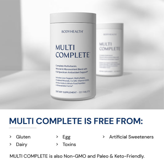 BodyHealth Multi Complete (120 Ct) Daily Multivitamin for Men and Women with Whole Foods, Minerals, Antioxidants, Organic Green Food Concentrates, and Liver Detox Extracts, Vegan and Non GMO