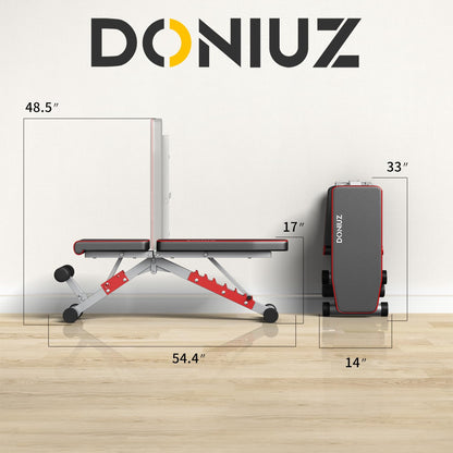 DONIUZ Weight Bench, Adjustable Workout Bench Press Set for Home Gym Full Body Strength Workout, Easy Assembly Foldable Training Lifting Bench, Max Load 750(Balck)