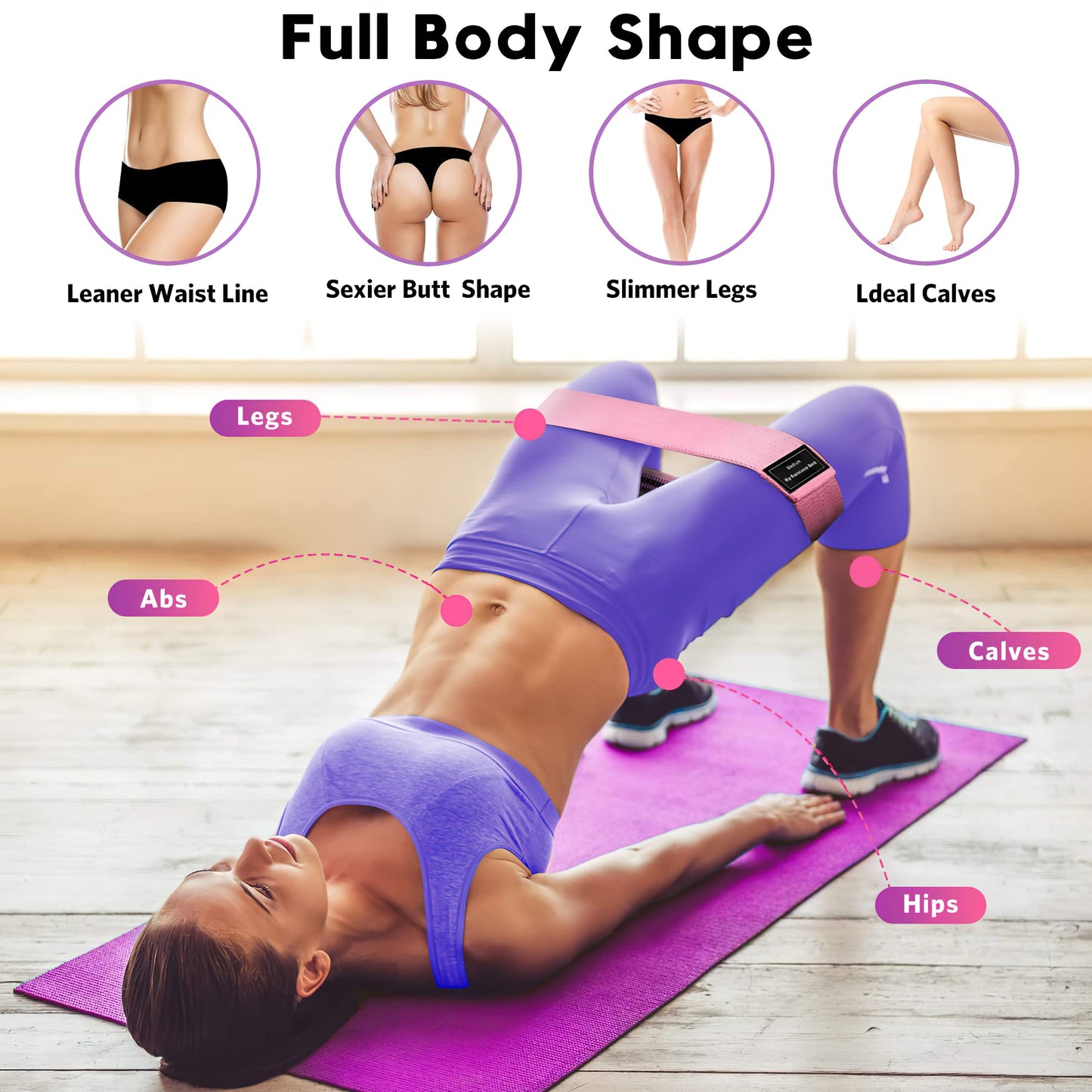 Renoj Resistance Bands, Yoga Starter Sets for Women and Men, 3 Set of Stretch Exercise Workout Bands for Booty Legs, Elastic Pilates Flexbands