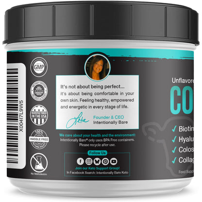 Intentionally Bare Colostrum and Collagen Powder - Grass-Fed Colostrum Powder with Biotin and Hyaluronic Acid - Unflavored Collagen Powder for Skin, Immunity, Joint and Gut Health - 60 Servings