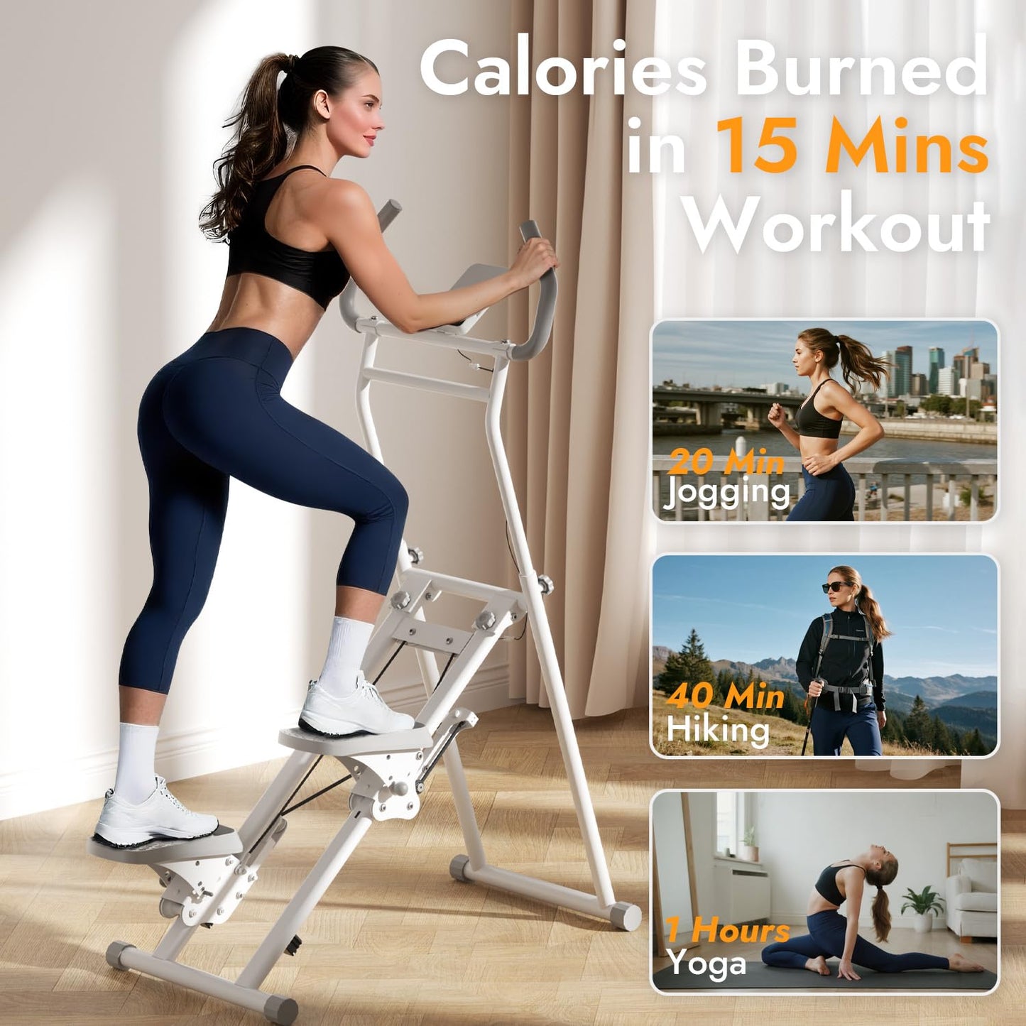 MACYO Stair Stepper for Home Workout - Full-Size Foot Pedals with Tablet Holder, Foldable Stepping Climbers, Easy Assembly, Compact Design for Cardio & Leg Training (White)