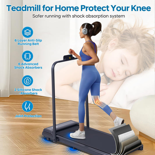 Walking Pad Treadmill with Handles, Folding Foldable Electric Treadmills for Home Small, 3.0HP Walking Pad with Handle Bar, 3 in 1 Portable Under Desk Treadmill with LED Display, 320LBS Capacity