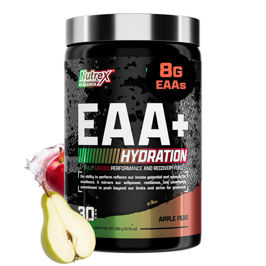 Nutrex Research EAA Hydration | EAAs + BCAAs Powder | Muscle Recovery, Strength, Muscle Building, Endurance | 8G Essential Amino Acids + Electrolytes | Apple Pear 30 Servings