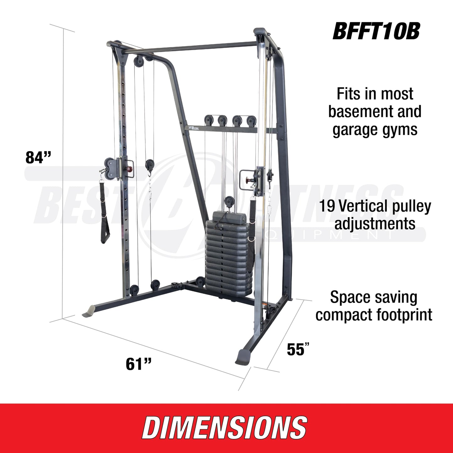 Body-Solid Best Fitness Functional Trainer Cable Machine, Full Body Workout Weight Stacks, Chest and Shoulder Exercise Home Gym LAT Pulldown Machines with 190lb Weights Stack, Midnight Black (Black)