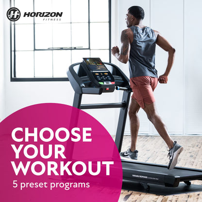 Horizon Fitness T202 Foldable Treadmill Running Machine with Incline, Fitness & Cardio, Lightweight Folding Treadmill with Bluetooth Speakers, EasyDial Controls, Tablet Holder, 325lb Capacity