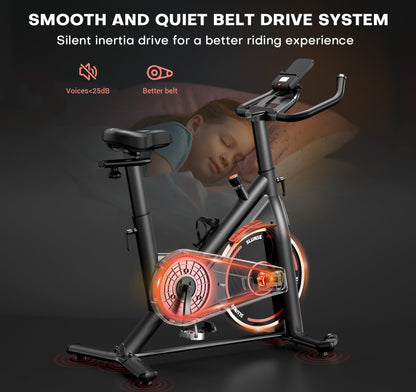 Exercise Bike, Adjustable Magnetic Resistance Stationary Bikes for Home with App Compatible, Silent Indoor Cycling Bike with 350lbs Weight Capacity Comfortable Seat, Digital Monitor & Phone Mount