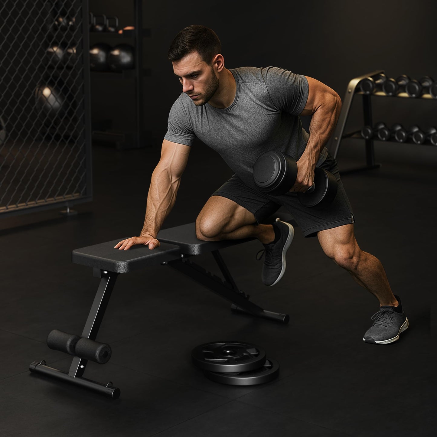 Adjustable Weight Bench for Home Gym, Foldable Workout Bench for Full Body Fitness Dumbbell Exercise, 600LBS Incline Decline Flat Bench with Resistance Bands for Strength Training