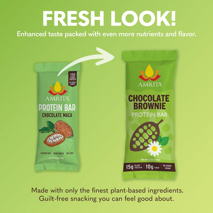 Amrita Nut Free Chocolate Brownie Vegan Protein Bars (12 Count) |15g Plant-Based Protein Bar | Peanut-Free, Gluten Free, and Dairy-Free | No Added Sugar, High Fiber, Healthy School-Safe Snacks